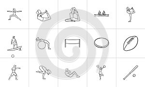 Sport hand drawn outline doodle icon set.
