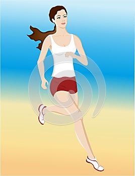 Sport & health. Young girl running along the beach