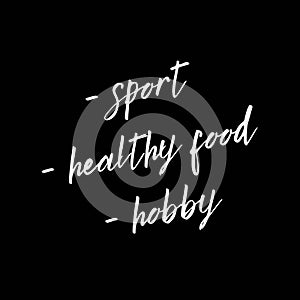 Sport,healthy food and hobby letters