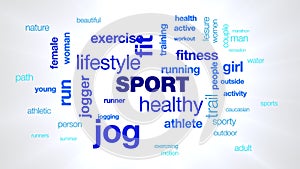 Sport healthy jogger lifestyle fit fitness jog exercise runner people animated word cloud background in uhd 4k 3840 2160