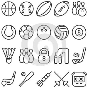 Sport icon illustration vector set. Contains such icon as Football, Soccer, Bowling, Golf, Volleyball , Billiards, Hockey, Basketb