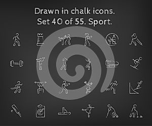 Sport icon set drawn in chalk