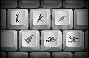 Sport Icons on Computer Keyboard Buttons