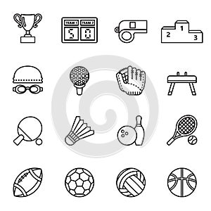 Sport icons set. Thin Line Style stock vector.