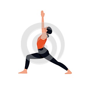 Sport illustration flat style, cute sturdy girl doing yoga on an isolated white background