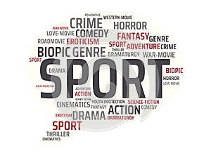 SPORT - image with words associated with the topic MOVIE, word, image, illustration