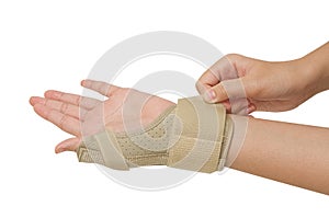 Sport injury, wrist with brace support