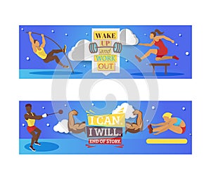 Sport inspiration and workout vector banner illustration . I Can And I Will. Sport gym workout emblems and motivation