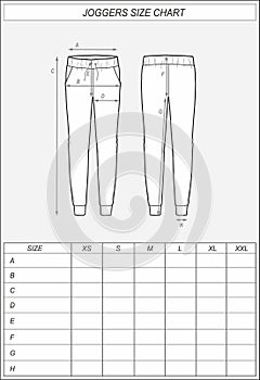 Sport joggers size chart. Casual pants photo