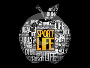 Sport Life apple word cloud, health concept