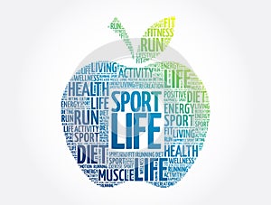 Sport Life apple word cloud, health concept