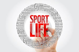 Sport Life circle stamp word cloud