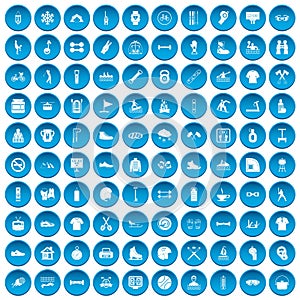 100 sport life icons set blue