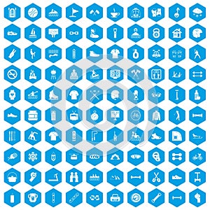 100 sport life icons set blue