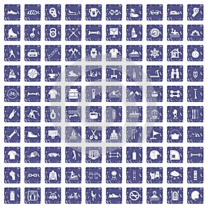 100 sport life icons set grunge sapphire