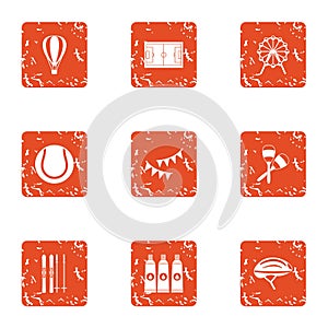 Sport life icons set, grunge style