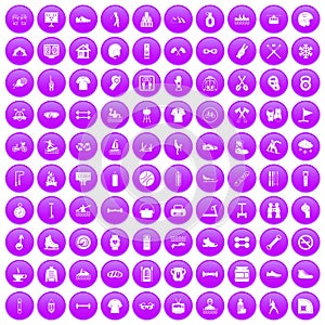 100 sport life icons set purple