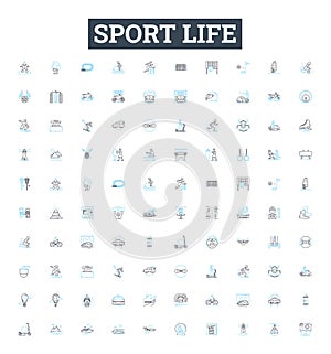 Sport life vector line icons set. sports, life, soccer, basketball, football, hockey, baseball illustration outline