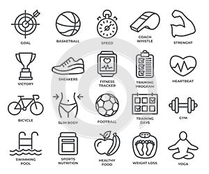 Sport line icons set on white background