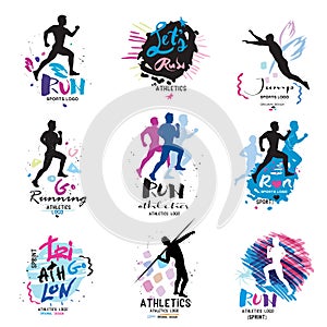 Sport logo, logotype sport. Running, marathon logo and illustrations.