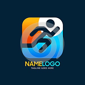 Sport logo template with abstract shape Vector running man icon silhouette sprinter male