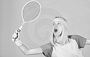 Sport for maintaining health. Active lifestyle. Woman hold tennis racket in hand. Tennis club concept. Tennis sport and