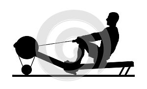 Sport man doing Seated Cable Row in gym  silhouette illustration. Low cable pulley row seated. Fitness instructor.