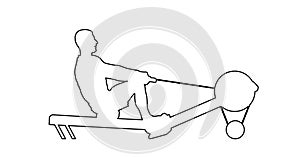 Sport man doing Seated Cable Row in gym vector line contour silhouette illustration. Low cable pulley row seated.