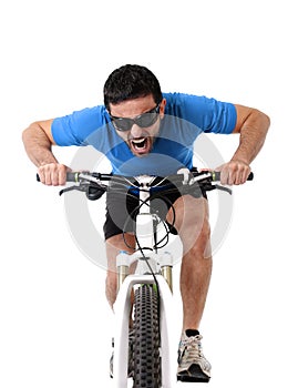 Sport man riding bike training sprint in fitness and competition