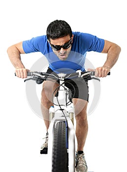Sport man riding bike training sprint in fitness and competition