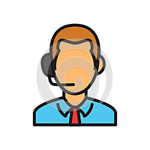 Sport match live commentator icon. man hearing head phone illustration. simple outline style sport symbol. photo