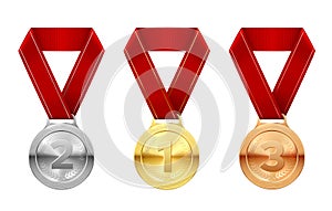 Sport medals set, reward, honor symbol in realistic style