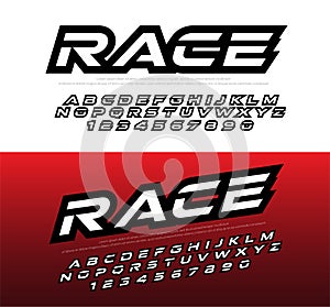 Sport modern alphabet and number fonts. Racing typography italic font uppercase, lowercase and numbers. vector illustrator photo