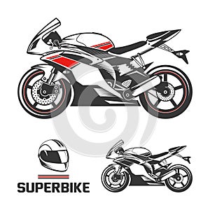 Sport Motorcycle with Helmet.