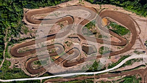 Sport. Motorsport, motocross. Dirt track for motocross, top view from a drone.