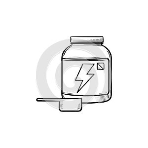 Sport nutrition container hand drawn outline doodle icon.