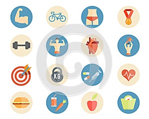 Sport and nutrition icons photo