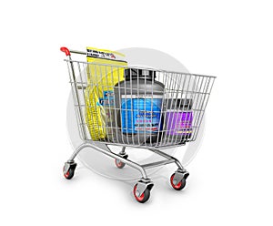 Sport nutrition in the shopping cart. photo