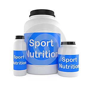 Sport Nutrition Supplement containers isolated on white