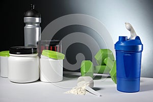 Sport Nutrition Supplement containers with shaker