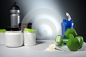 Sport Nutrition Supplement containers with shaker