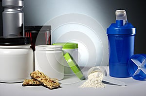 Sport Nutrition Supplement containers with shaker