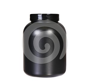 Sport Nutrition, Whey Protein or Gainer. Black Plastic Jar