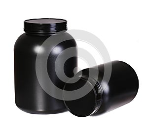 Sport Nutrition, Whey Protein and Gainer in Black Plastic Jars