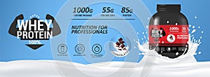 Sport nutrition, whey protein mockup banner