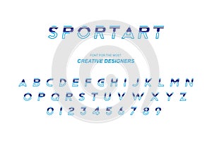 Sport original bold font alphabet letters and numbers for creative design template for logo. Flat illustration EPS10