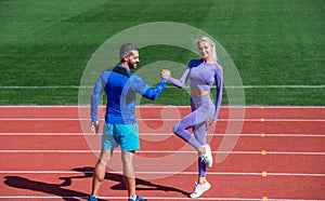 sport people fitness partners celebrate team win with gesture of shake hand after exercising or compete in armwrestling