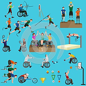 Sport for people with prosthesis, physical activity and competition invalid, disabled athletic game concept
