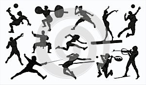 Sport people silhouettes set. Collection of different sport activity. Professional athlet doing sport. Basketball