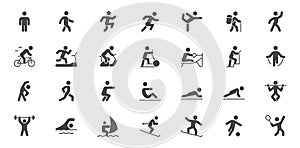 Sport people simple flat glyph icons. Vector illustration with minimal icon - exercise, yoga, active man, running